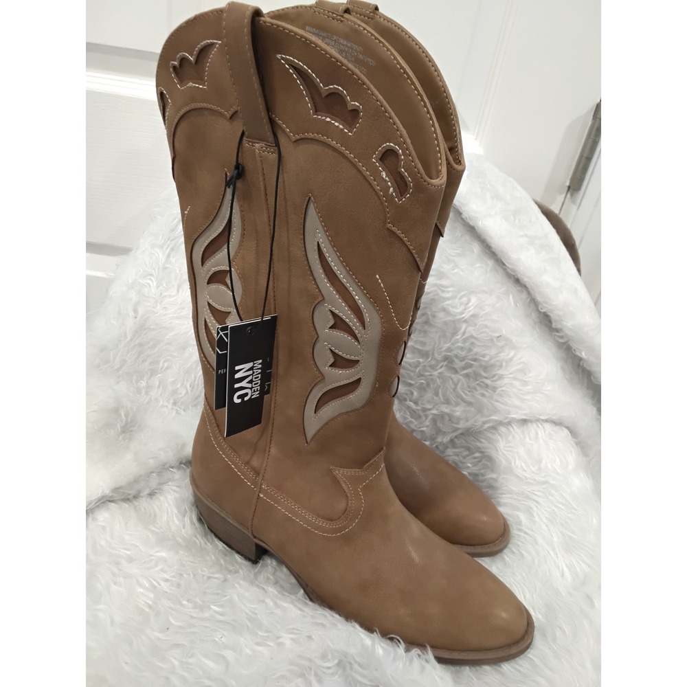 Madden NYC Fly‎ West Beige Tan Western Cowboy Boots Women Cutout Detail NWT-9